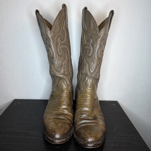 TONY LAMA 8817 TAUPE BEIGE TONED LIZARD LEATHER COWBOY BOOTS Men\'s Size 7.5 D main image 8